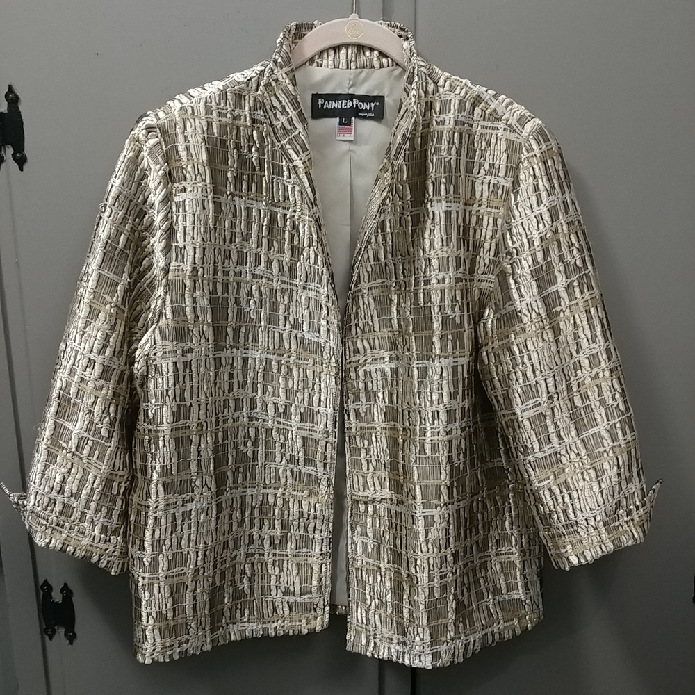 Painted Pony USA Vintage Gold Metallic Tapestry Jacket Women's Large - Picture 6 of 16